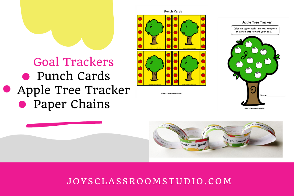 Goal Setting Student Tracker Examples: Punch Cards, Apple Tree Tracker, and Paper Chains