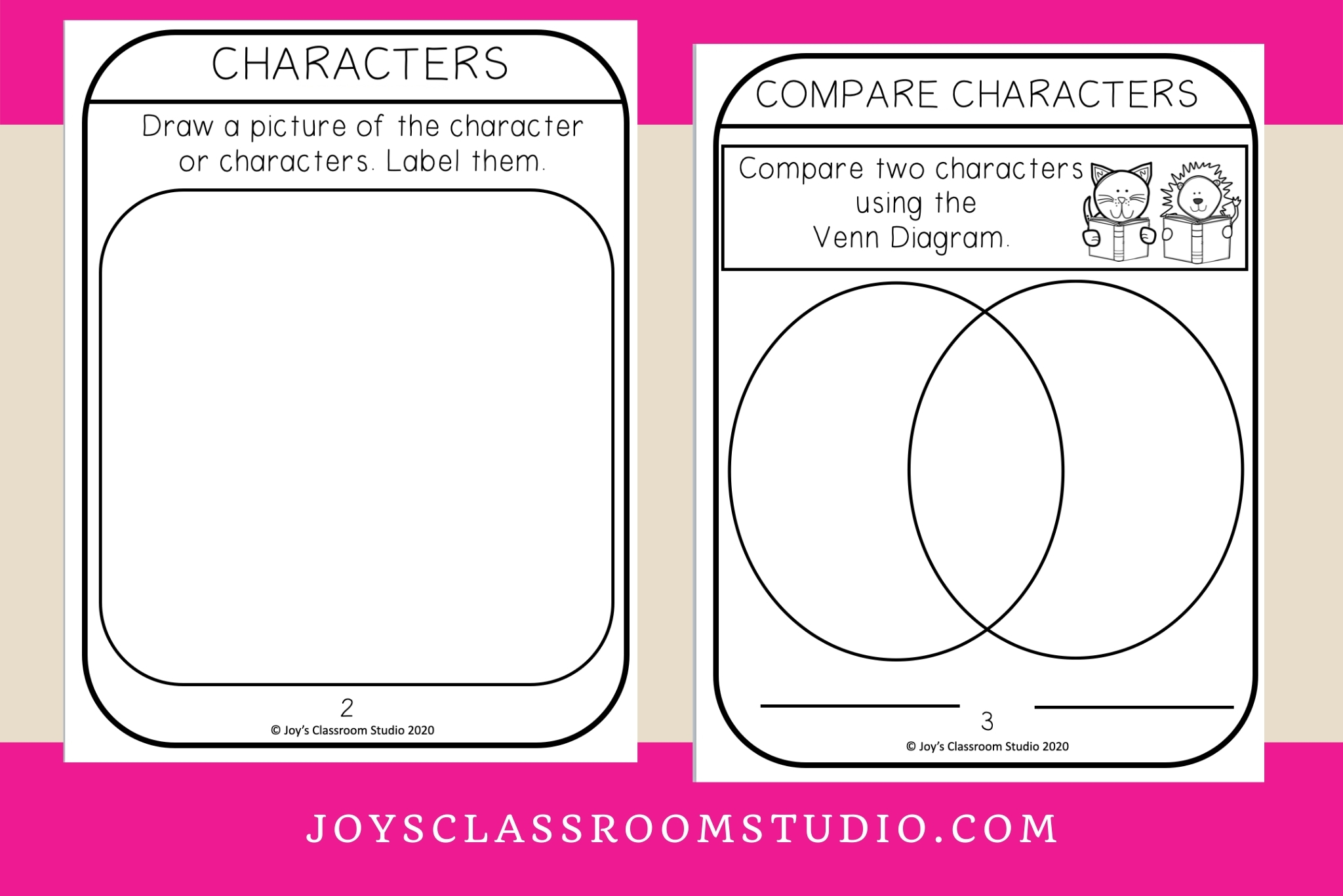 Character Worksheet and a Compare and Contrast Venn Diagram