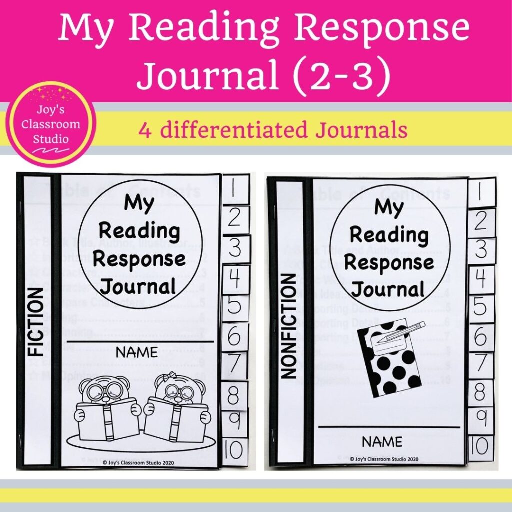 reading response journals second and third grade product cover with link to TPT store
