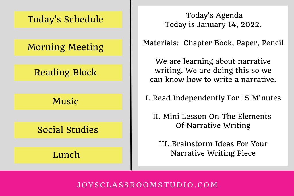 Example of an agenda and an example of a schedule, comparing the two