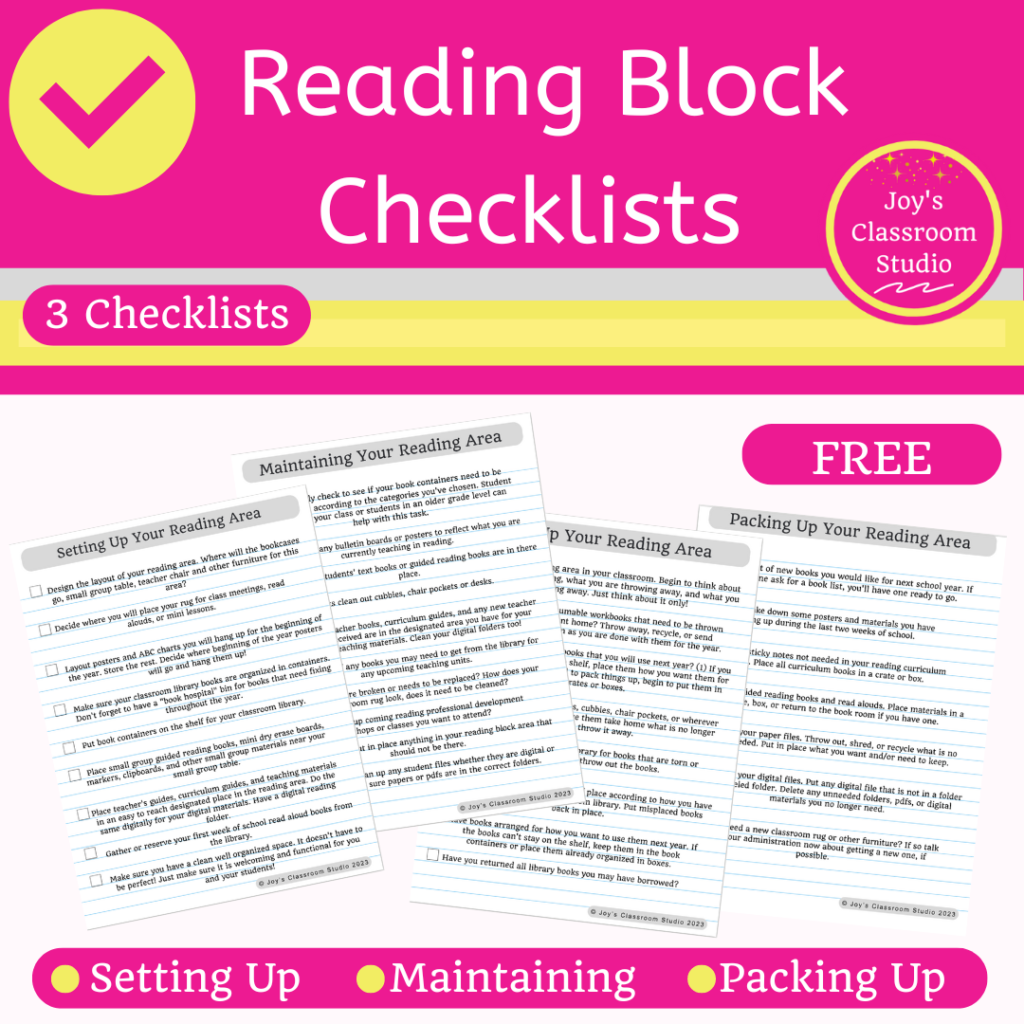 Free Reading Block Checklists