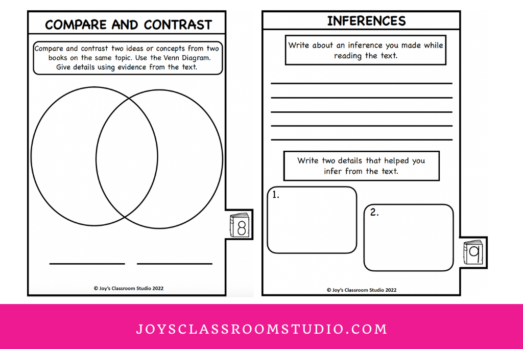 photo of compare and contrast page and an inference page