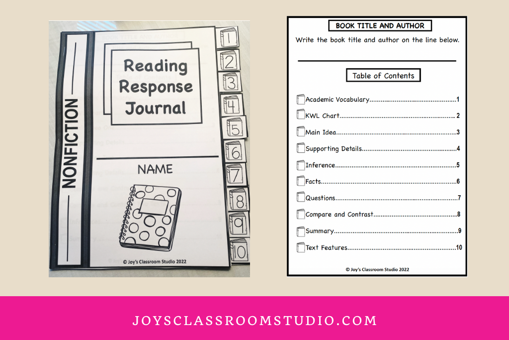 photo of nonfiction reading response journal 
