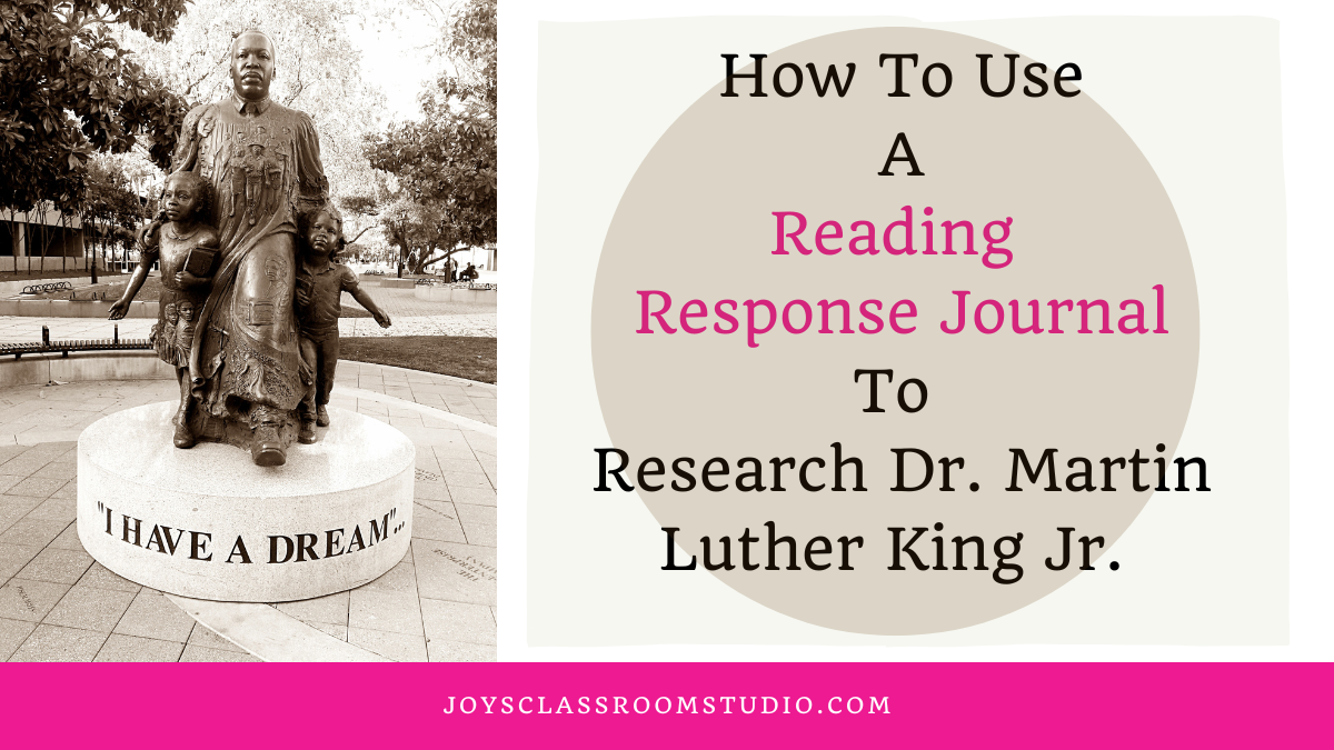 Photo of a Statute of Dr. King Title of Blog Post- How to Use a Reading Response Journal to Research Dr. Martin Luther King Jr.