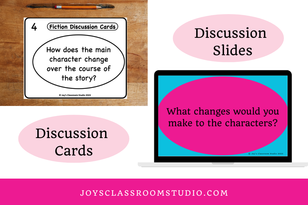 photo that shows an example discussion card and a discussion slide