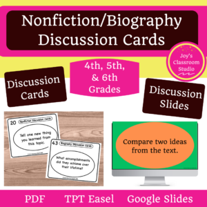 photo cover with link of my nonfiction/ biography discussion cards
