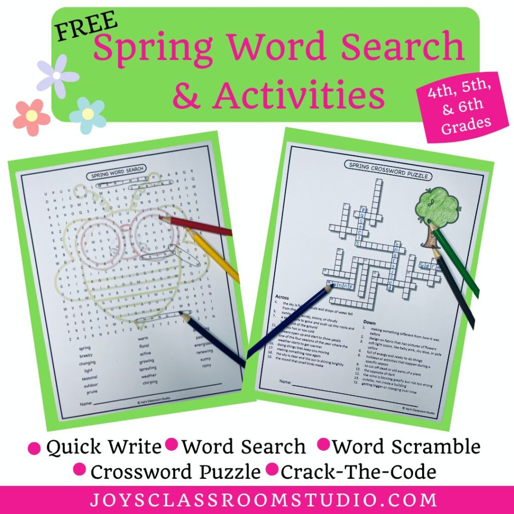Free Spring Word Search & Activities
