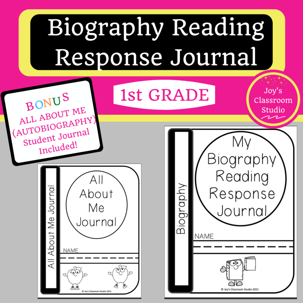 photo of biography reading response journal cover with link to TPT store