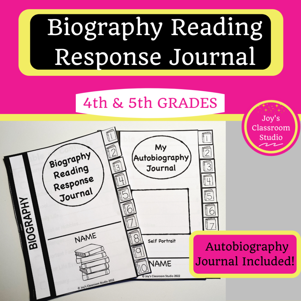 Biography Reading Response Journal Cover with link to store.
