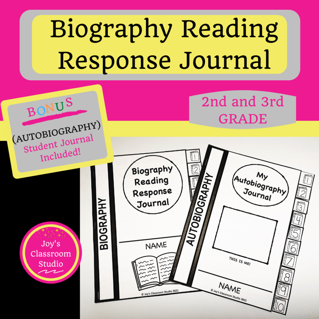 Biography Reading Response Journal Cover with link to product in TPT store