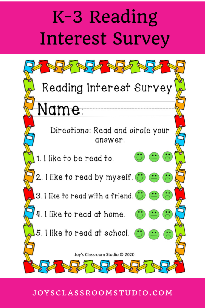 reading interest survey photo for kindergarten through third with a link to the product in my TPT store