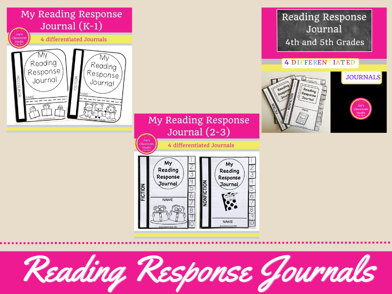 reading response journals cover photos with link to TPT store