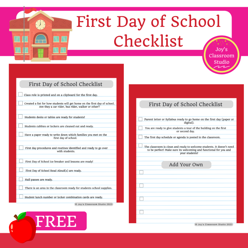 First Day of School Checklist