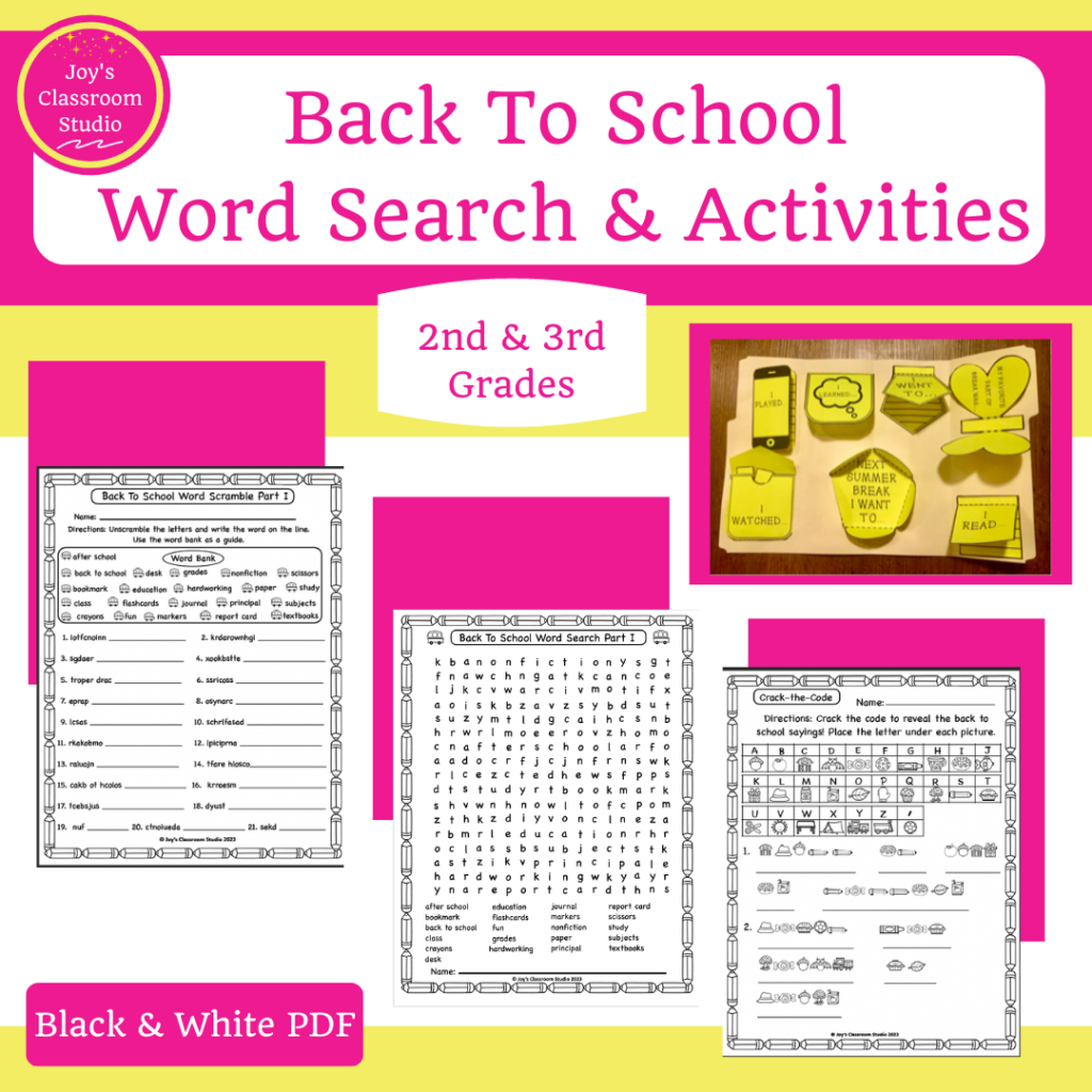 back to school word search second and third grades