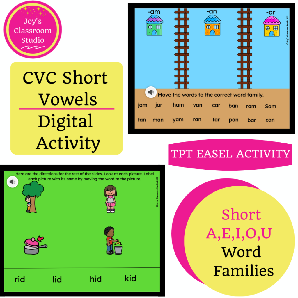 CVC Short Vowels Digital Activity for TPT Easel