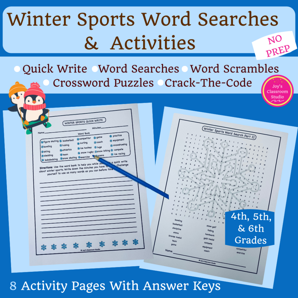 Winter Sports Word Search and Activities