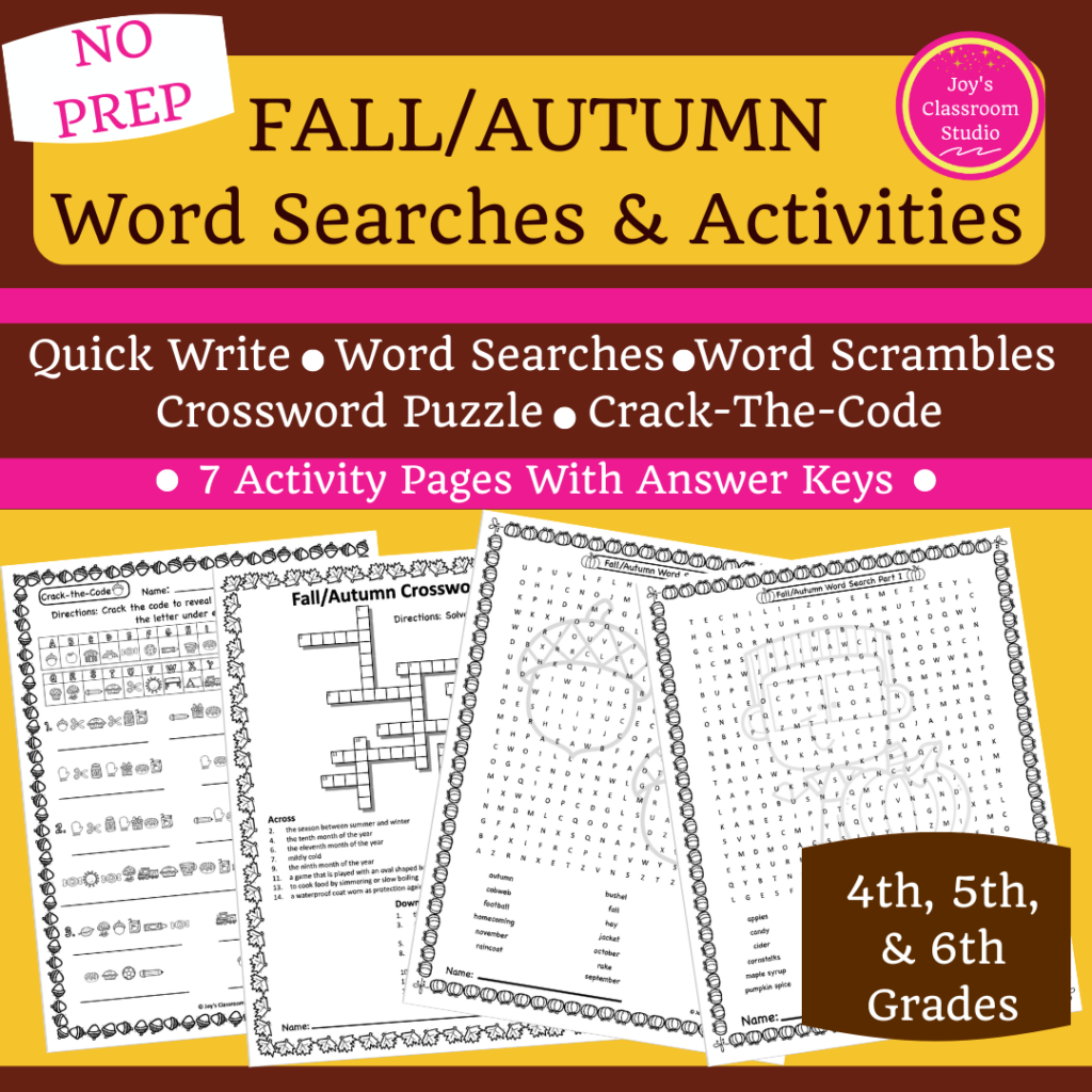 Fall/ Autumn Word Searches and Activities