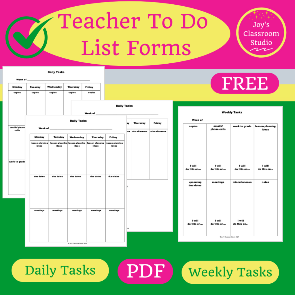 Free Teacher To Do List Forms with link to download on TPT