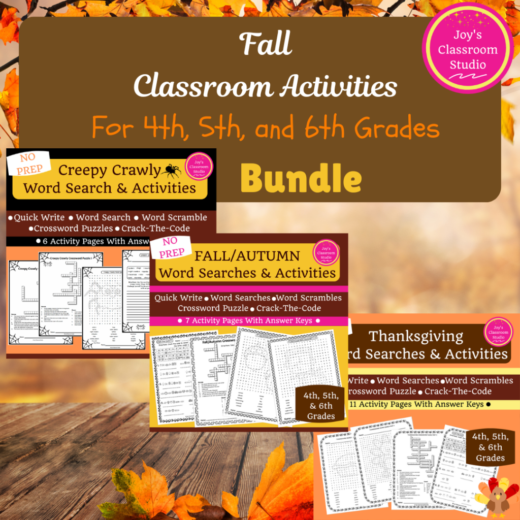 Fall Classroom Activities Bundle For 4th, 5th, and 6th Grades